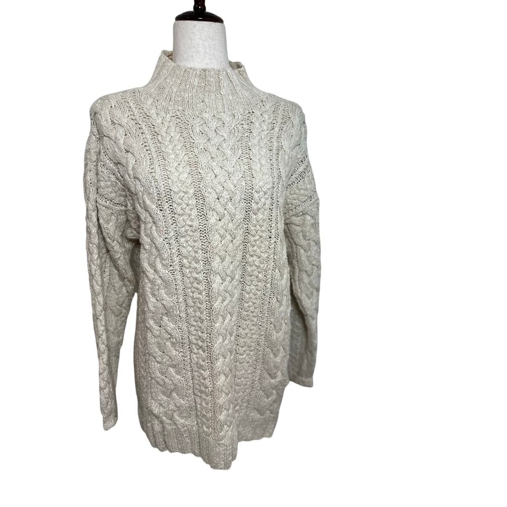 Vintage American Eagle Ivory Cable Knit Mock Turtle Sweater Fisherman Sweater S